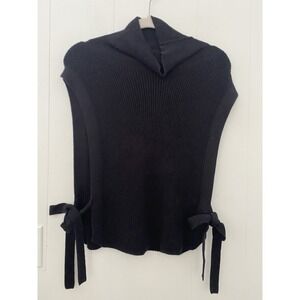 Athleta Black Side-Tie Sleeveless Mock Neck Sweater Sz L Pima Cotton/Silk